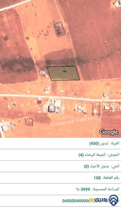قطعة ارض مساحة 3999م للبيع في المفرق-ايدون