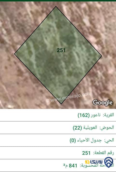 ارض للبيع مساحة 841م في ناعور - عمان