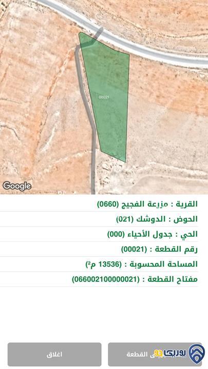 ارض مساحة 13536م للبيع في الشوبك- معان