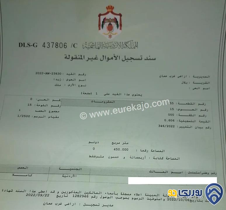 قطعة أرض مساحة 450م للبيع في بدر الجديدة - زبدة