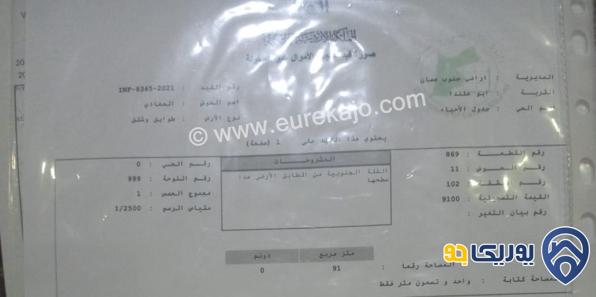 شقة طابق أرضي مساحة 100م ومساحة خارجية 100م للبيع في أبو علندا 