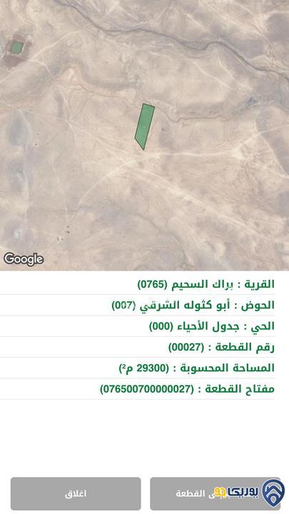 ارض مساحة 29300م للبيع في براك السحيم- المفرق