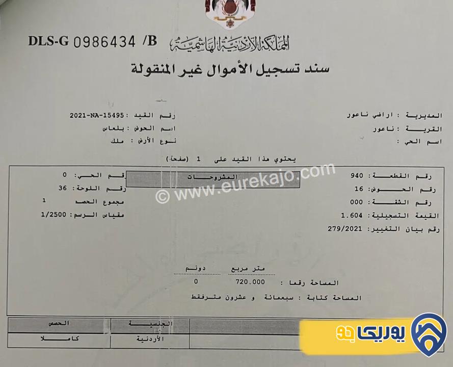 ثلاث قطع أراضي مميزة كل قطعة مساحتها 720م للبيع في ناعور بلعاس 